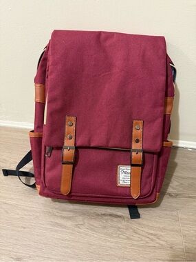 Women's Maroon Canvas Backpack with Tan Trim - Stylish Everyday Carry